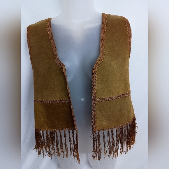 Fringed Vintage Boho Western,Hippie,Cowgirl Suede Leather Vest (#1,538)(C) - Picture 10 of 11